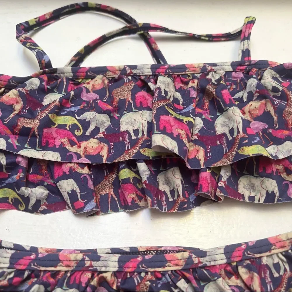 Janie and Jack Animal Print Two Piece Ruffle Bikini Top and Bottom Girls 5 EUC